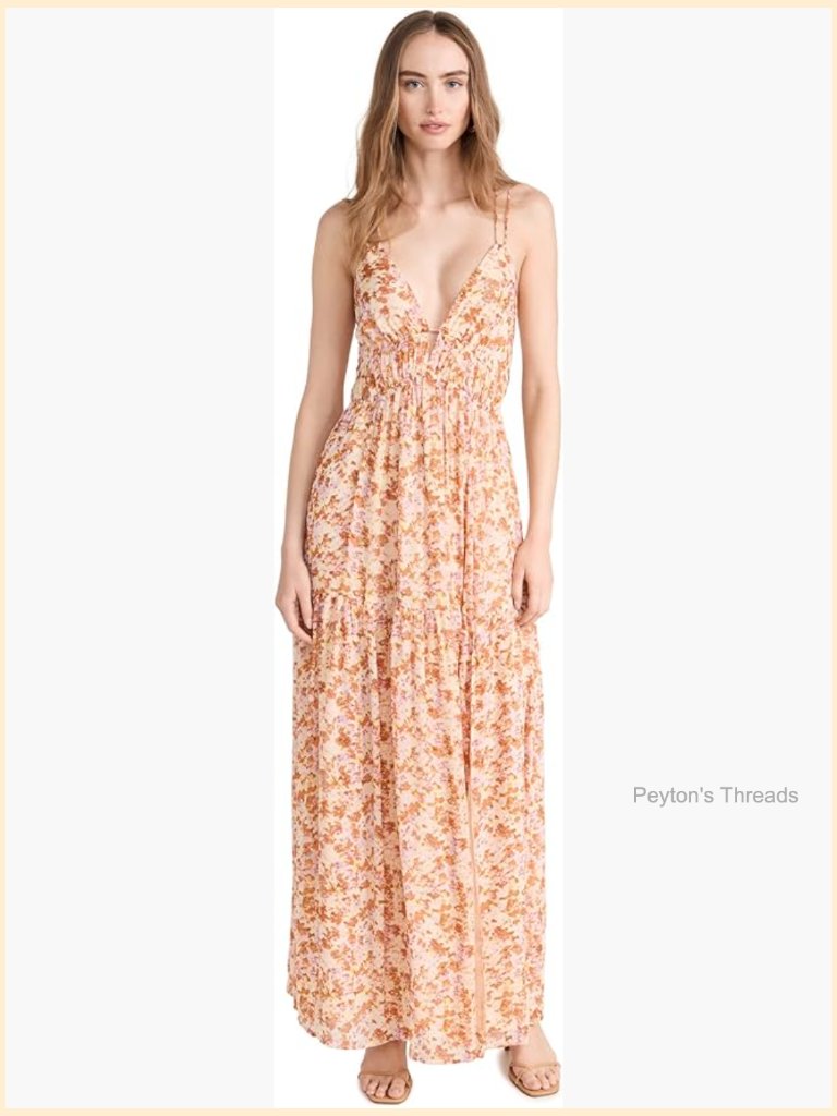 Women's Floral Print Maxi Dress With Smocked Waist And Lace-Up Back